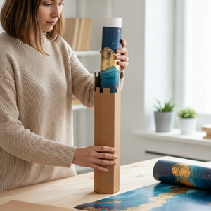 Posterverpackung wird von Frau befüllt
